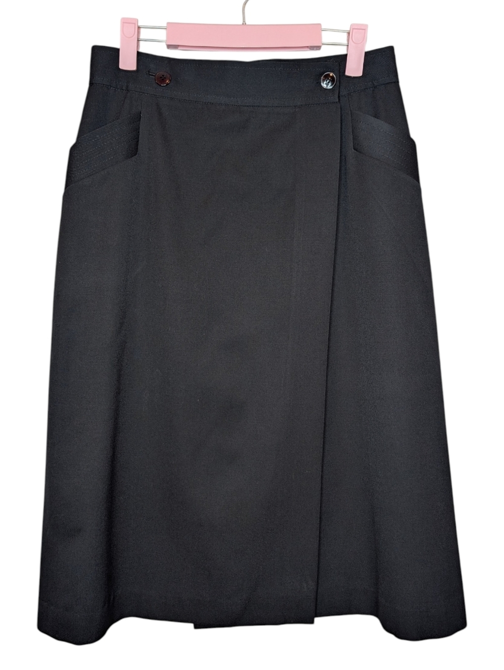 Vintage Black Wool Wrap Skirt Made in Canada 28-30 Waist Classic